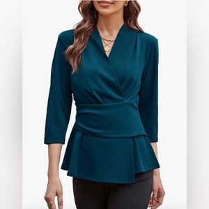 Grace Karin Peacock Blue Wrap Top